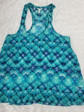 Aeropostale Sheer Sleeveless Racerback Tank in Teal & Aqua Ikat Print.  Sz M
